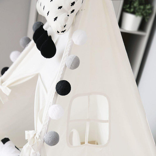 Four Poles Teepee - Kids Indian Play Tent - White - Blue - Pink