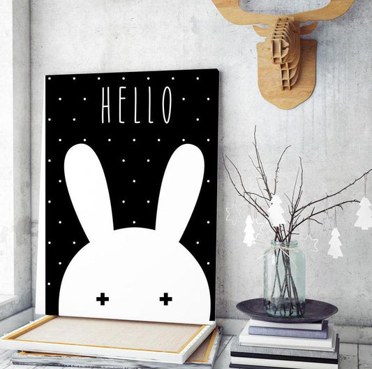 Black White Miffy Canvas Print Bunny Wall Art - Just Kidding Store
