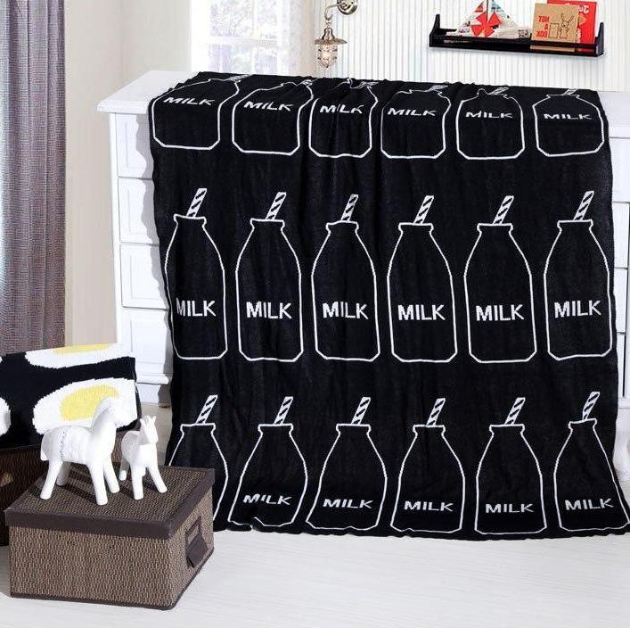 Black Milk Cotton Knitted Kids Blanket Milk Bottle Just Kidding Store