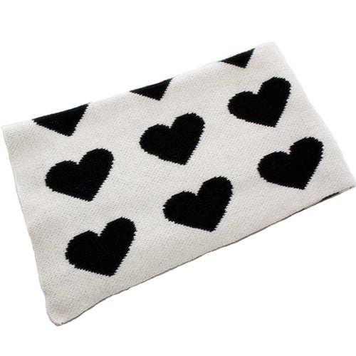 Black Hearts Cotton Knitted Kids Blanket - Just Kidding Store