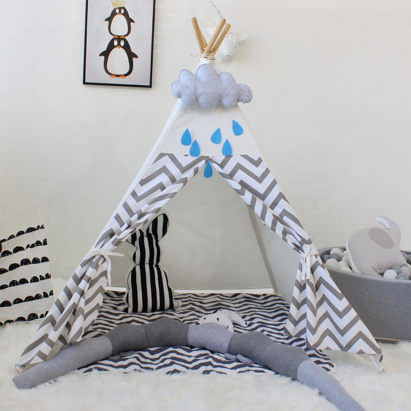 Chevron Stripes Teepee Gray White Kids Play Tent - Just Kidding Store