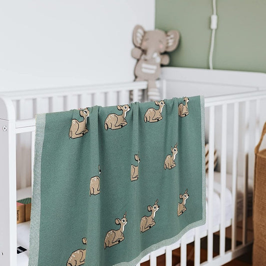 Baby Deer Cotton Knitted Blanket Nursery Bedding - Just Kidding Store