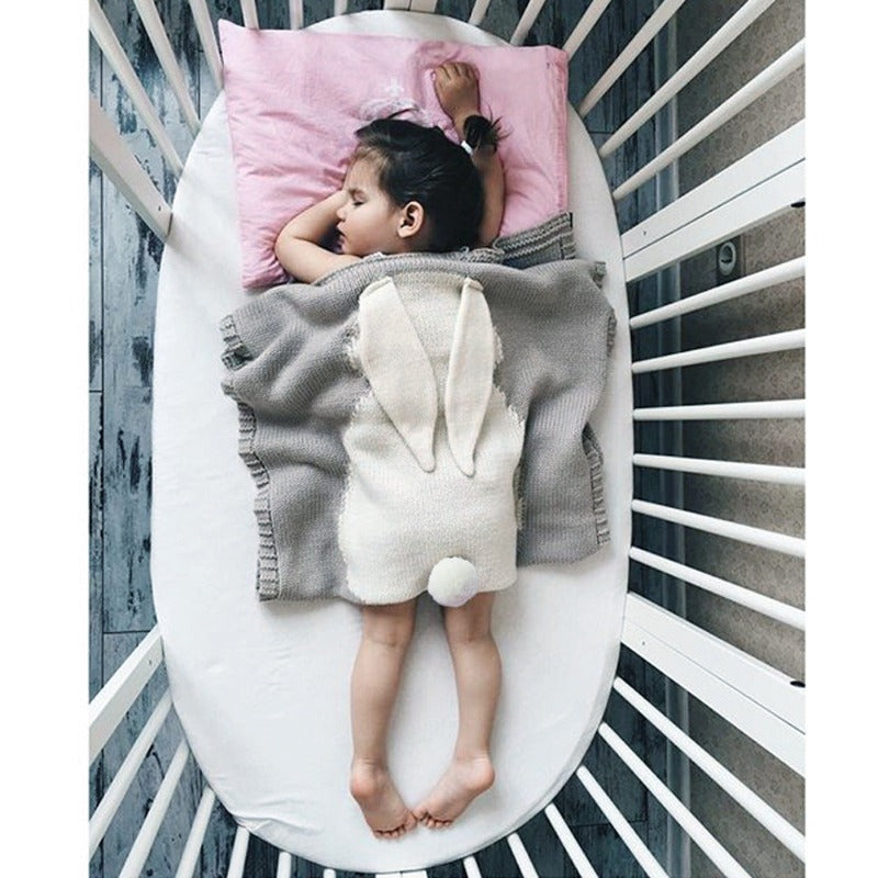 Soft Knitted Cute Gray Rabbit Baby Kids Blanket - Just Kidding Store