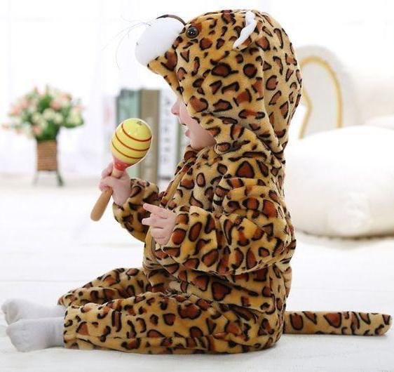 Hooded Flannel Romper Jumpsuit- Leopard