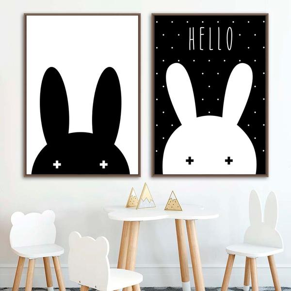 Black White Miffy Canvas Print Bunny Wall Art - Just Kidding Store