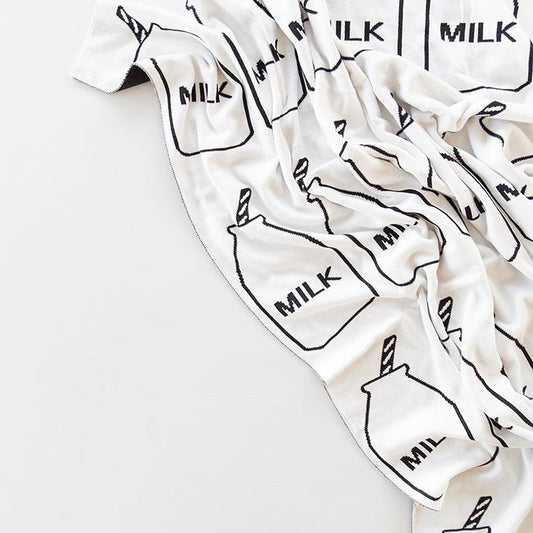 White Milk Cotton Knitted Blanket - Milk Bottle Kids Plaid - Just Kidding Store