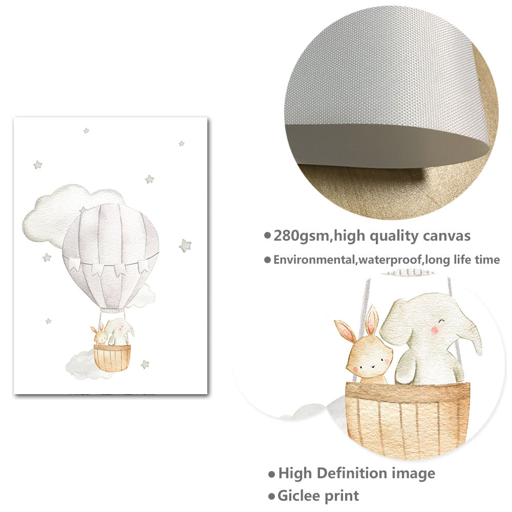Hot Air Balloon, Airplane, Car Canvas Wall Art Nursery Prints - Just Kidding Store