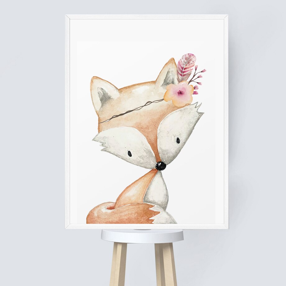 Woodland Animals Canvas Paintings Rabbit Fox Deer - Just Kidding Store