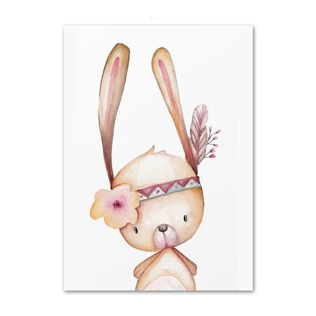 Woodland Animals Canvas Paintings Rabbit Fox Deer - Just Kidding Store