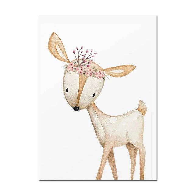 Woodland Animals Canvas Paintings Rabbit Fox Deer - Just Kidding Store