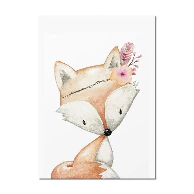 Woodland Animals Canvas Paintings Rabbit Fox Deer - Just Kidding Store