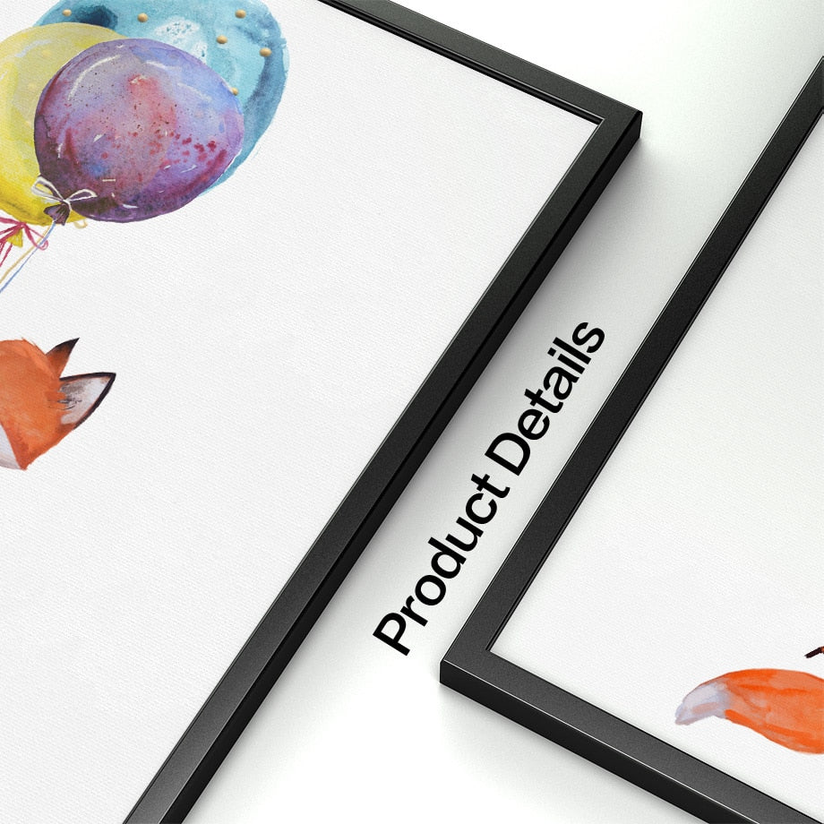 Watercolor Canvas Art - Floating Rabbits, Fox, Bunny