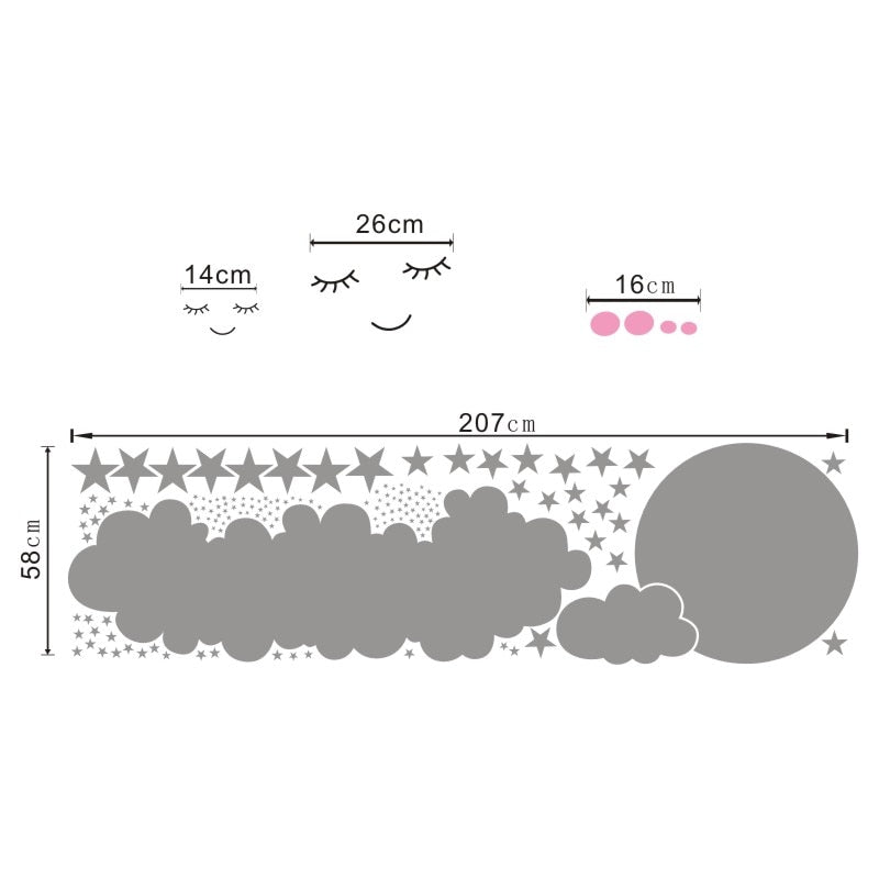 Sleepy Moon Cloud Stars Nursery Wall Decal - Just Kidding Store
