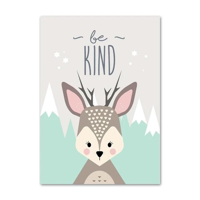 Woodland Animals Wall Art - Rabbit Bear Fox Deer Owl Squirrel - Just Kidding Store