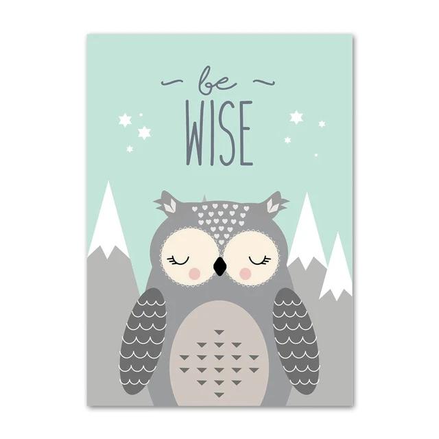 Woodland Animals Wall Art - Rabbit Bear Fox Deer Owl Squirrel - Just Kidding Store