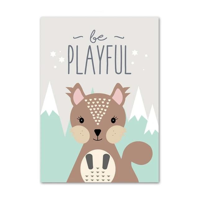 Woodland Animals Wall Art - Rabbit Bear Fox Deer Owl Squirrel - Just Kidding Store
