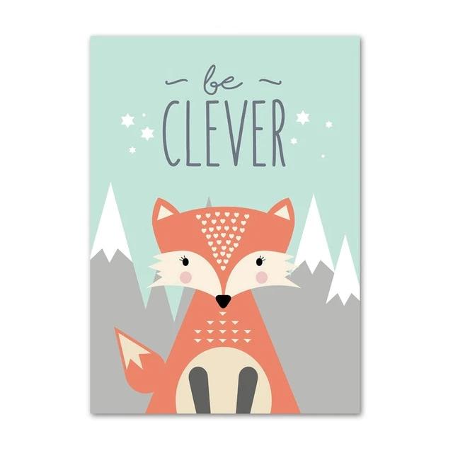 Woodland Animals Wall Art - Rabbit Bear Fox Deer Owl Squirrel - Just Kidding Store