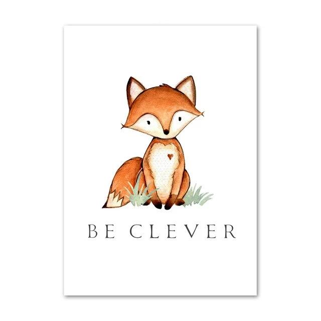 Woodland Animals Wall Art - Bear, Fox, Fawn, Rabbit, Owl, Raccoon - Just Kidding Store