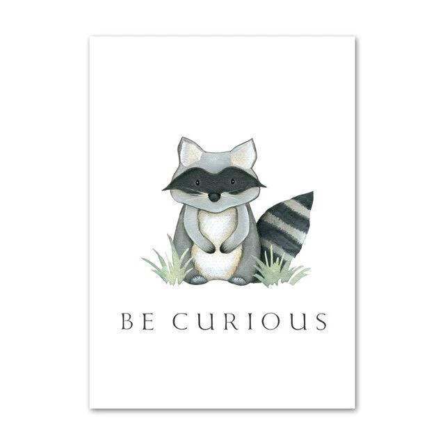 Woodland Animals Wall Art - Bear, Fox, Fawn, Rabbit, Owl, Raccoon - Just Kidding Store