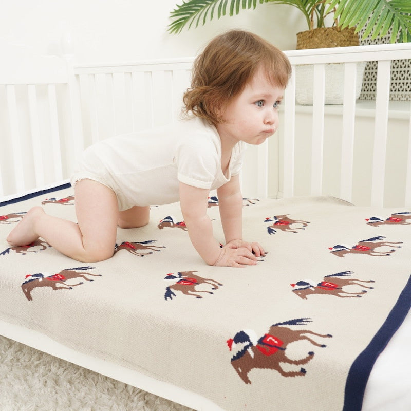 Brown Horse Baby Kids Cotton Knitted Blanket - Just Kidding Store