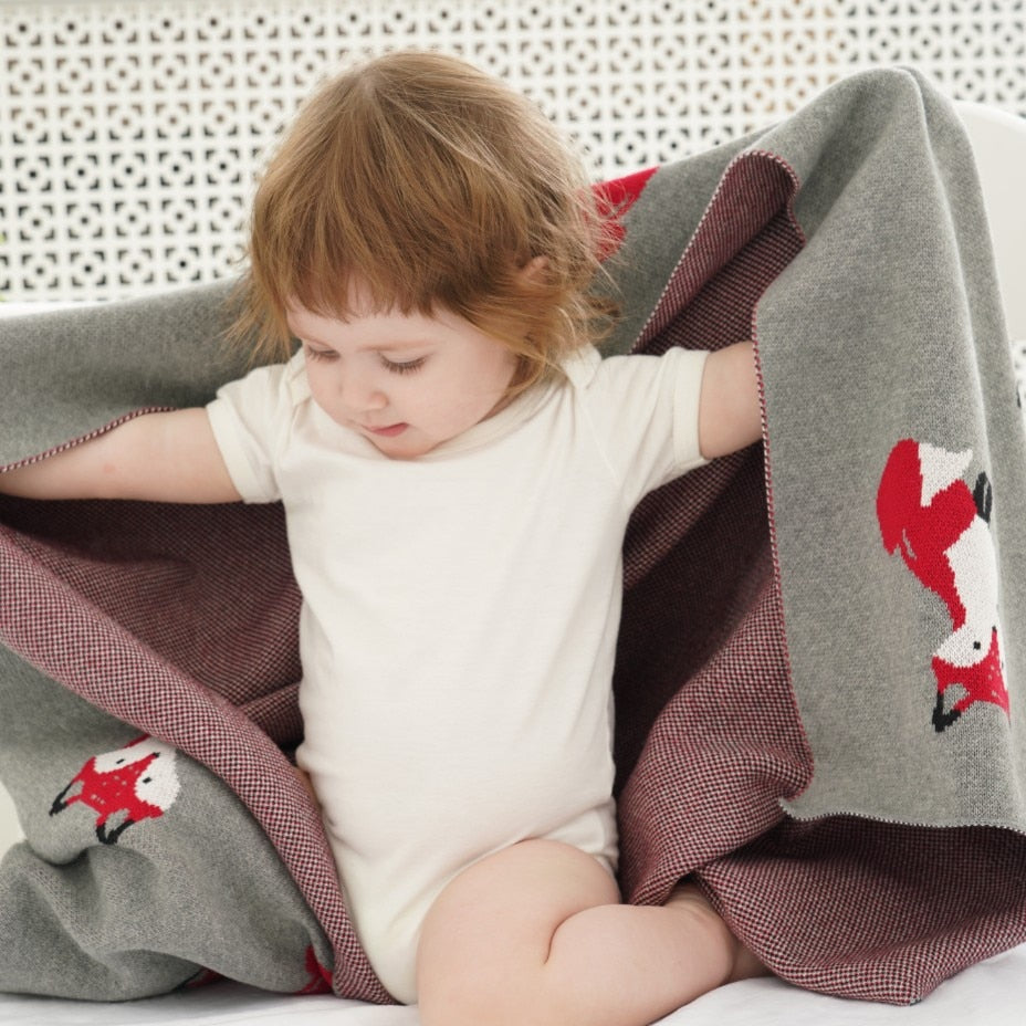 Red Foxes Baby Kids Cotton Knitted Blanket - Just Kidding Store
