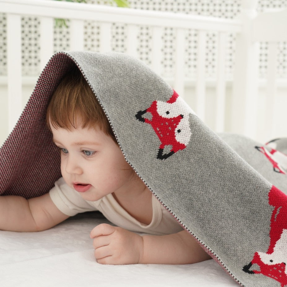 Red Foxes Baby Kids Cotton Knitted Blanket - Just Kidding Store