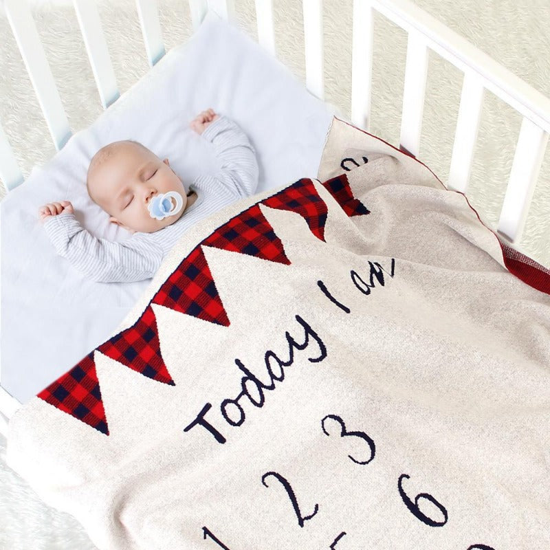 Bear Monthly Milestone Cotton Blanket Navy Red Beige - Just Kidding Store