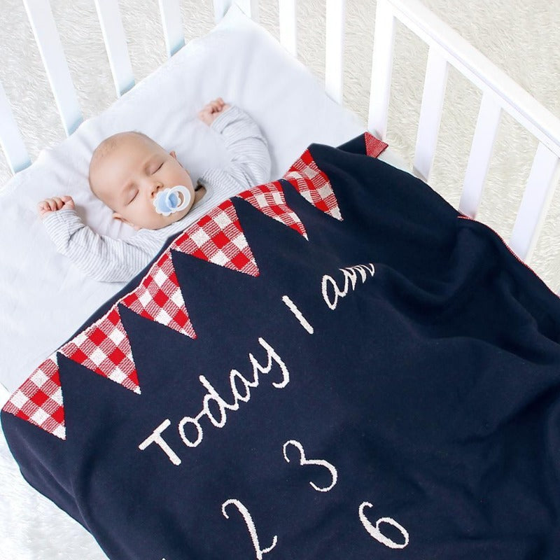 Bear Monthly Milestone Cotton Blanket Navy Red Beige - Just Kidding Store