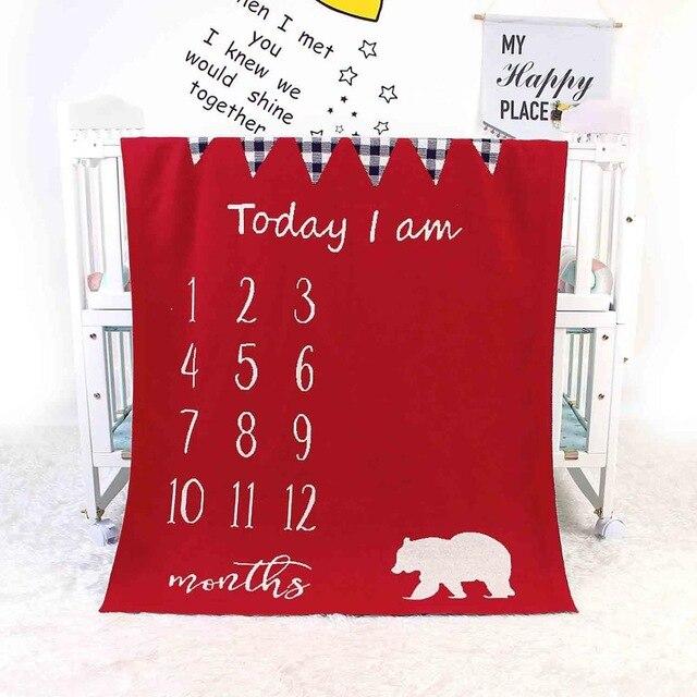 Bear Monthly Milestone Cotton Blanket Navy Red Beige - Just Kidding Store
