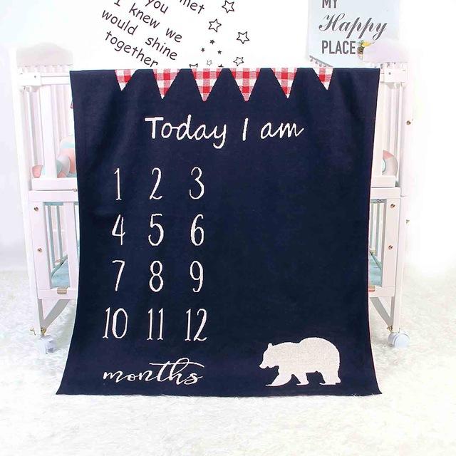 Bear Monthly Milestone Cotton Blanket Navy Red Beige - Just Kidding Store