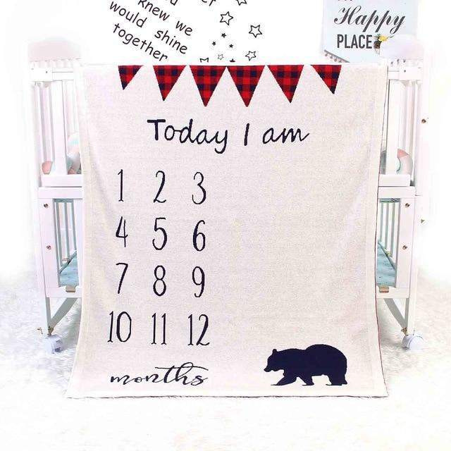 Bear Monthly Milestone Cotton Blanket Navy Red Beige - Just Kidding Store