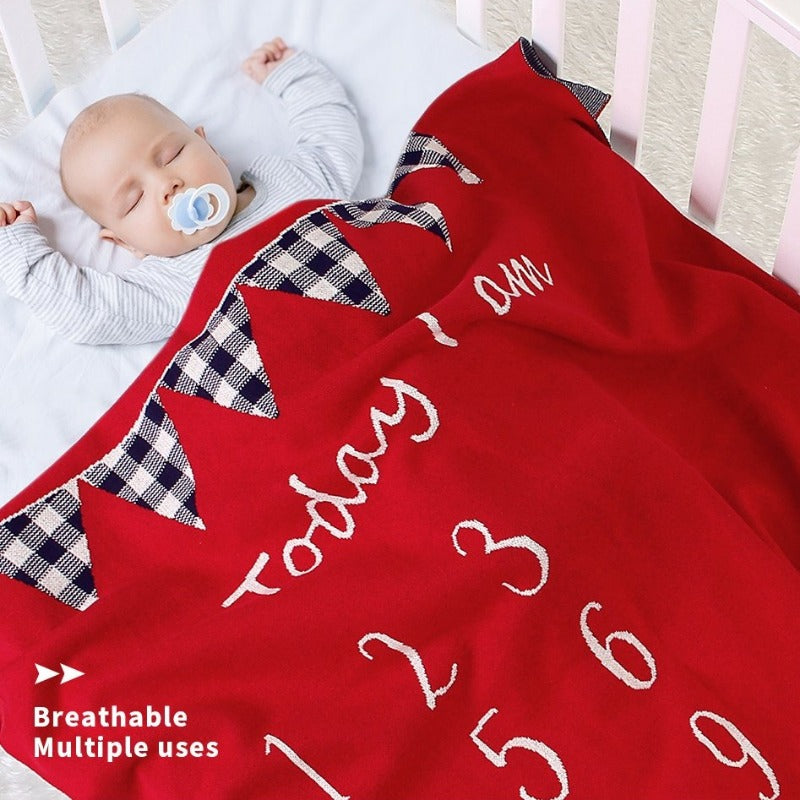 Bear Monthly Milestone Cotton Blanket Navy Red Beige - Just Kidding Store