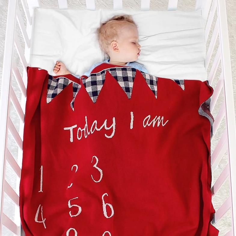 Bear Monthly Milestone Cotton Blanket Navy Red Beige - Just Kidding Store