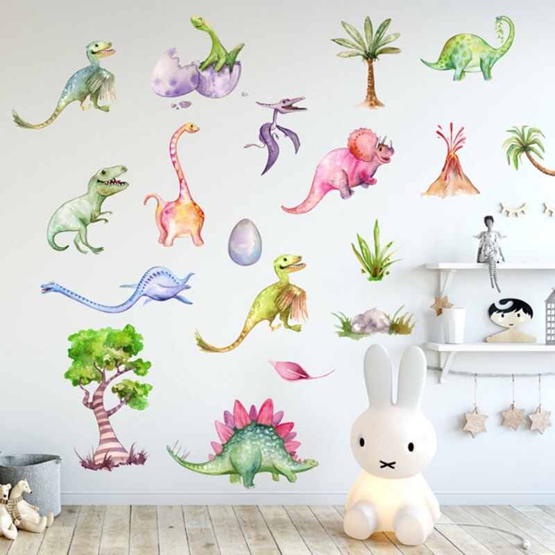 Watercolor Dinosaurs Wall Sticker Kids Dino Decal - Just Kidding Store