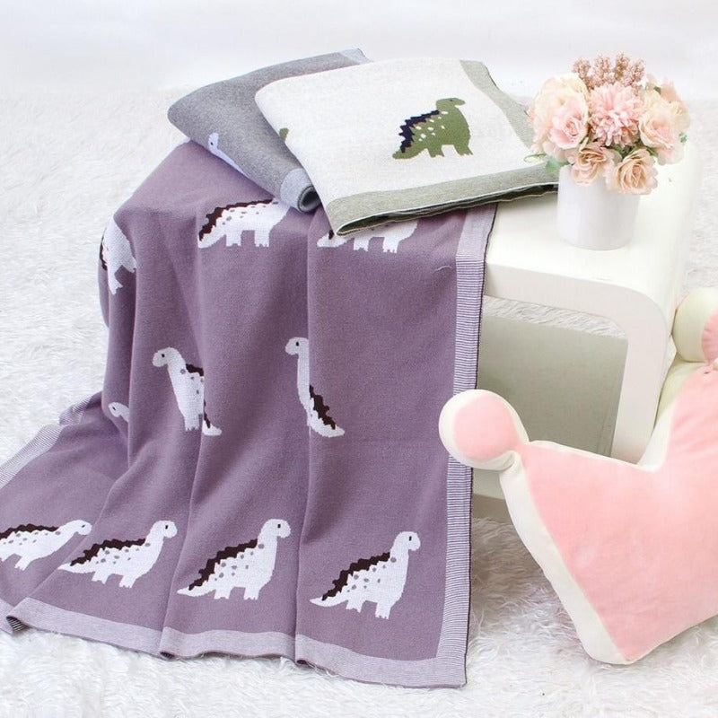 Little Dinosaur Baby Kids Cotton Knitted Blanket - Just Kidding Store