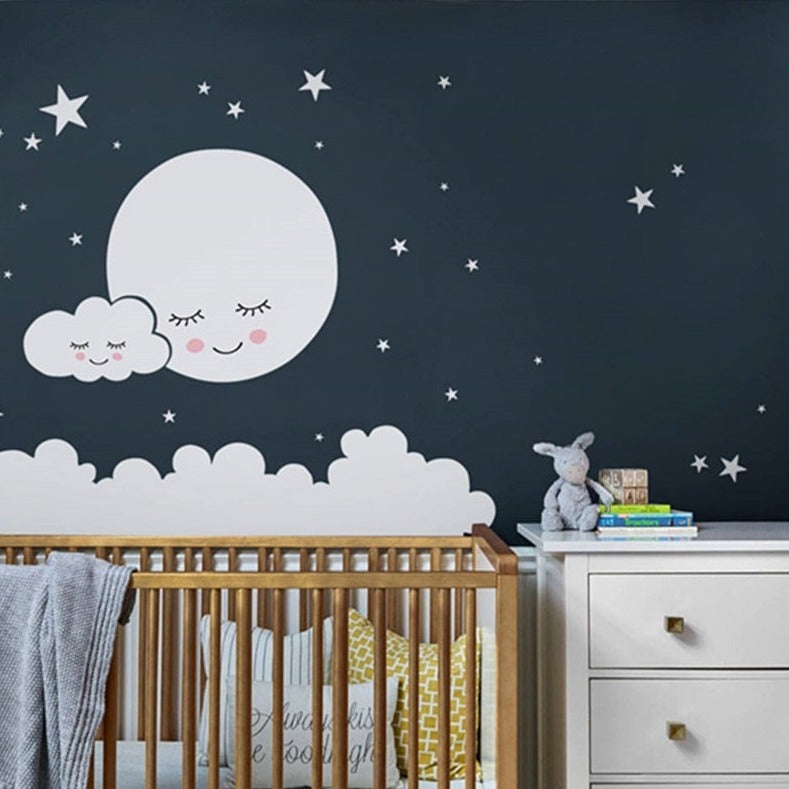 Sleepy Moon Cloud Stars Nursery Wall Decal - Just Kidding Store