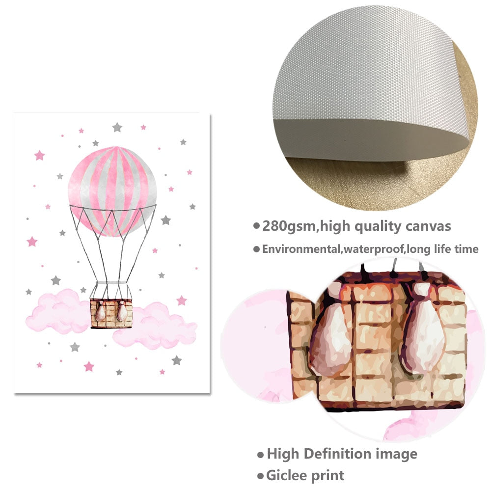 Cloud Hot Air Balloon Canvas Wall Art Nursery Posters - Just Kidding S…