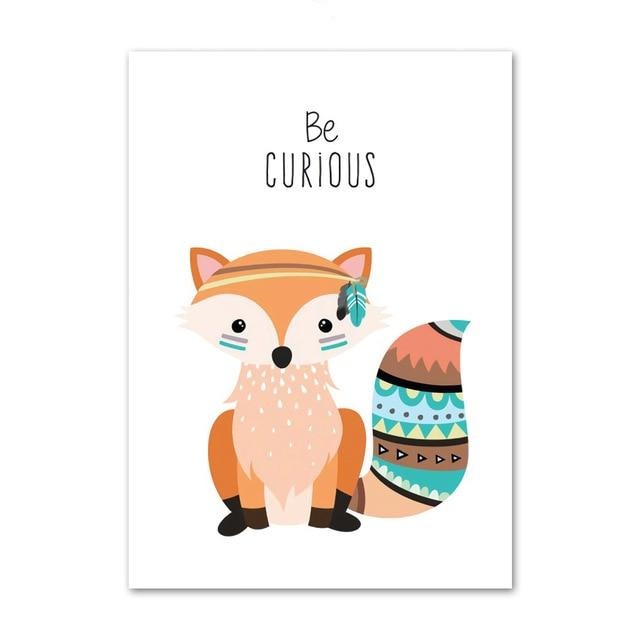 Tribal Animals Kids Canvas Wall Art - Deer Fox Bear Zebra Panda Owl Lion Tiger Squirrel - Just Kidding Store