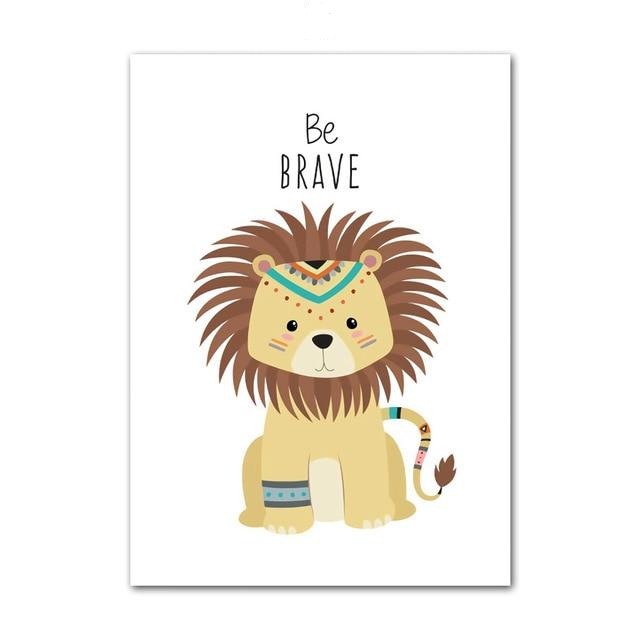 Tribal Animals Kids Canvas Wall Art - Deer Fox Bear Zebra Panda Owl Lion Tiger Squirrel - Just Kidding Store