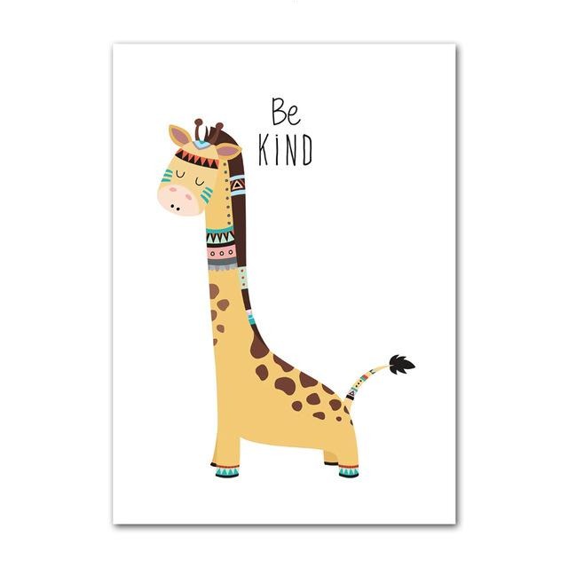 Tribal Animals Kids Canvas Wall Art - Deer Fox Bear Zebra Panda Owl Lion Tiger Squirrel - Just Kidding Store