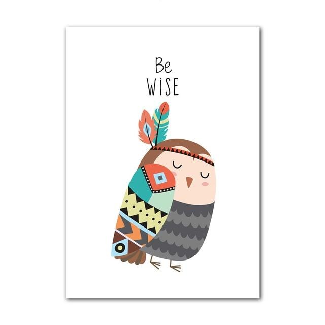 Tribal Animals Kids Canvas Wall Art - Deer Fox Bear Zebra Panda Owl Lion Tiger Squirrel - Just Kidding Store
