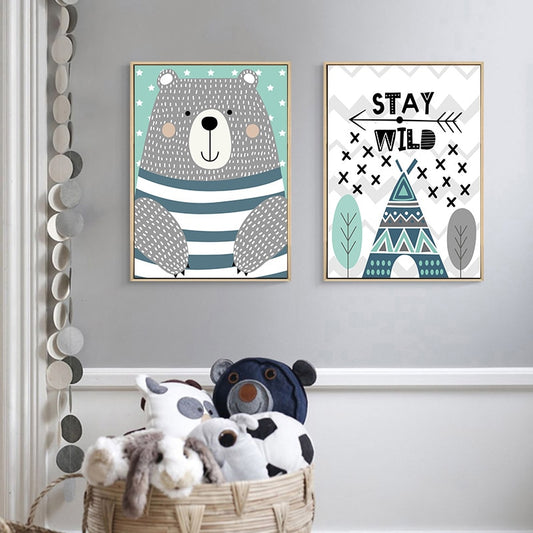 Nordic Canvas Wall Art Dream Big, Stay Wild, Bear - Just Kidding Store