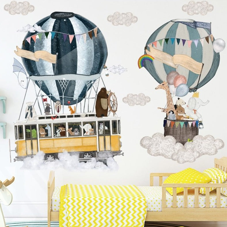 Hot Air Balloons Animals Travel Wall Decal Kids Wall Stickers - Just Kidding Store