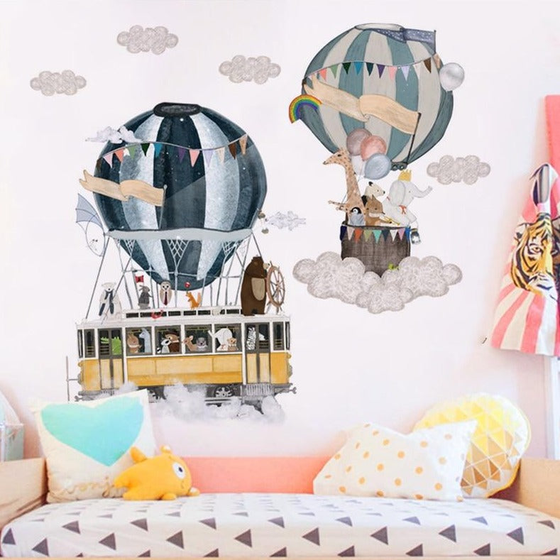 Hot Air Balloons Animals Travel Wall Decal Kids Wall Stickers - Just Kidding Store