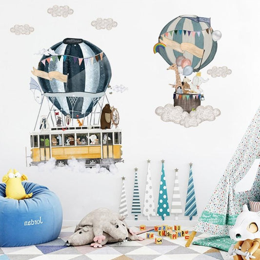 Hot Air Balloons Animals Travel Wall Decal Kids Wall Stickers - Just Kidding Store