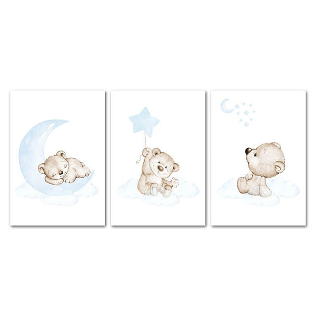 Dreamy Bear Canvas Wall Art - Nursery Posters - Just Kidding Store