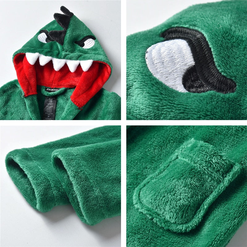 Green Dinosaur Kids Hooded Robe Dino Dressing Gown - Just Kidding Store
