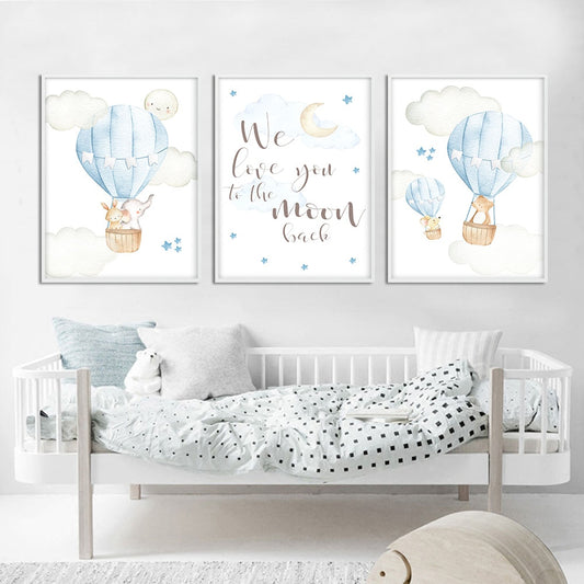 Hot Air Balloon Canvas Wall Art Childrens Posters - Just Kidding Store