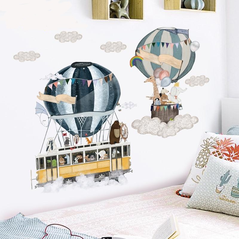 Hot Air Balloons Animals Travel Wall Decal Kids Wall Stickers - Just Kidding Store