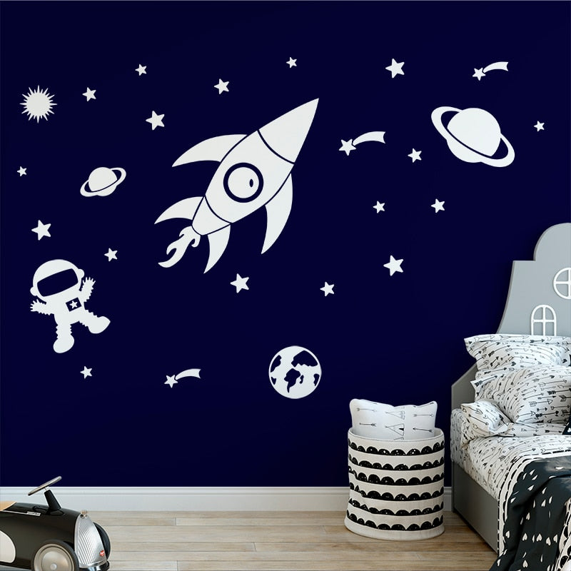Space Rocket Wall Sticker Set Children's Decals - Just Kidding Store